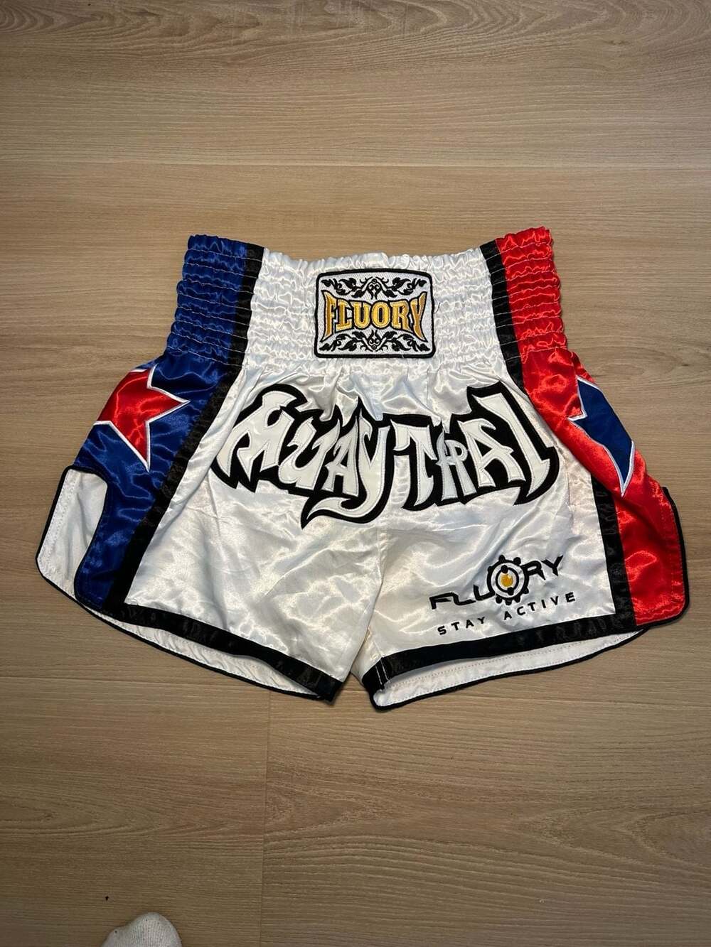 Fluory Muay Thai Boxing Fight Shorts Red White and Blue
